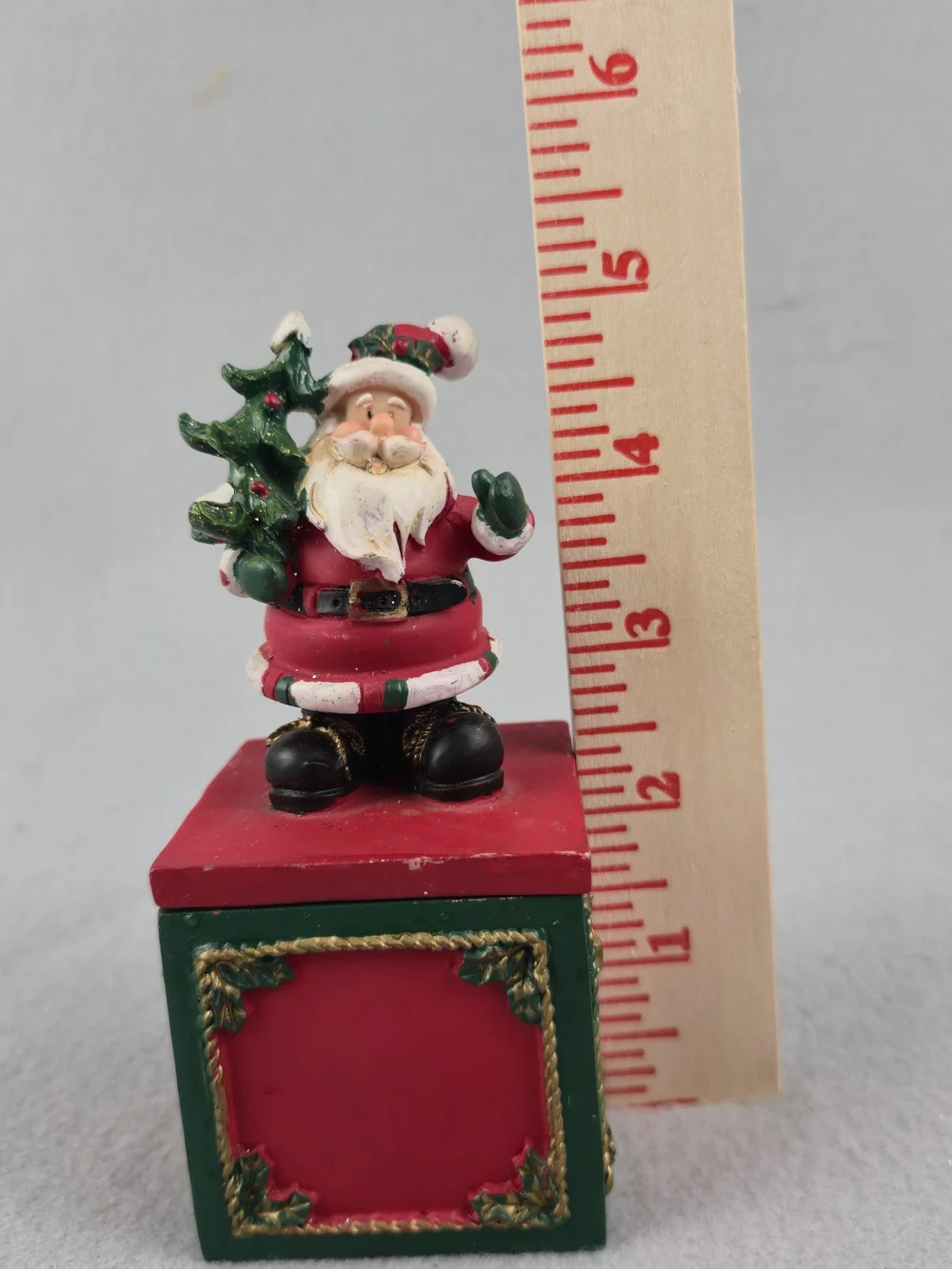 Vintage Hand Painted Santa Claus Resin Christmas Trinket Box Happy Holidays